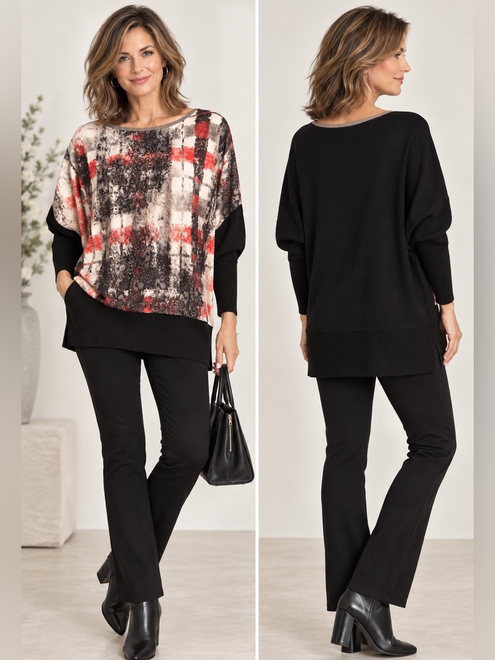 VEX Collection Abstract Print Batwing Pullover Sweater size Large